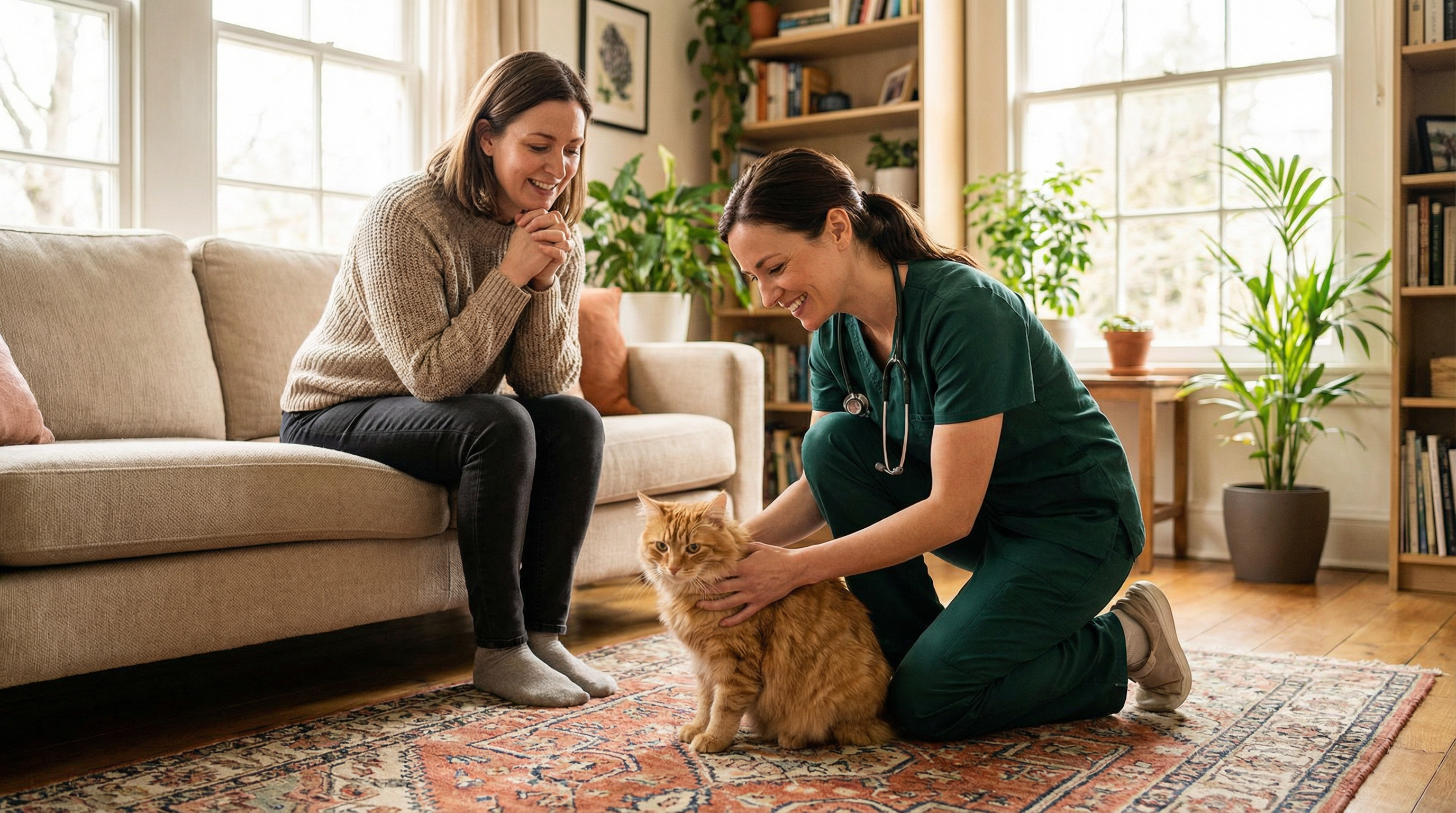 Veterinária realizando atendimento domiciliar